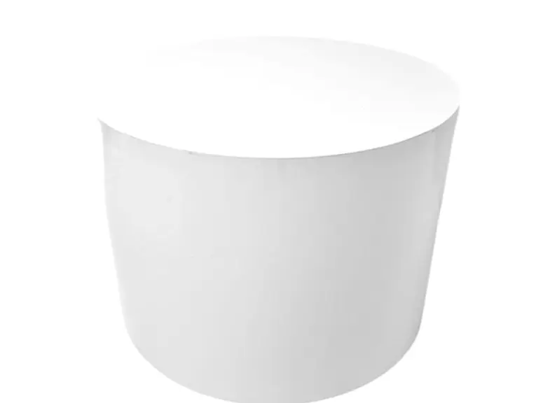 Biały, połyskujący cylindryczny postument dekoracyjny o nowoczesnym designie, idealny jako baza do aranżacji weselnych, ekspozycji florystycznych, tortów lub piramid z kieliszków. Minimalistyczna forma oraz gładka powierzchnia zapewniają eleganckie tło dla różnych stylów dekoracji eventowych